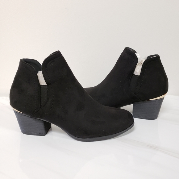 Black Faux Suede Booties Women's - Picture 4 of 5